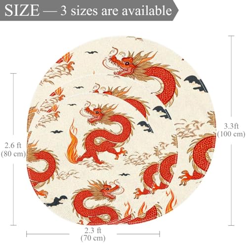 Tapis de salle de bain traditionnel dragons rouges antidérapant et rond - 4