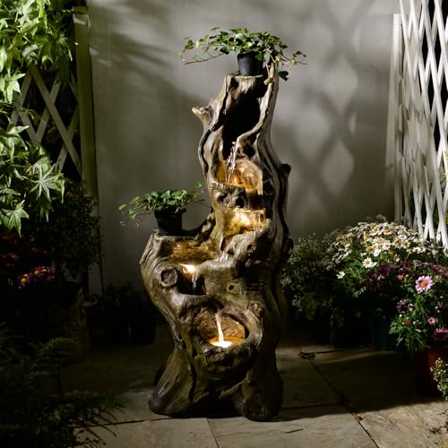 Water Fountain Outdoor 5-Tiers Large Cascading Realistic Tree Trunk Natural
