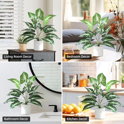 Floralsecret Fake Plants in Ceramic Pot, 11" Artificial Potted Plants with Greenery Leaves Stems Faux Green Plants for Desk Shelf Decoration (Sea Taro Leaves, 1pcs) - Cosy Home Interiors Floralsecret Fake Plants in Ceramic Pot, 11" Artificial Potted Plants with Greenery Leaves Stems Faux Green Plants for Desk Shelf Decoration (Sea Taro Leaves, 1pcs) - Image 3