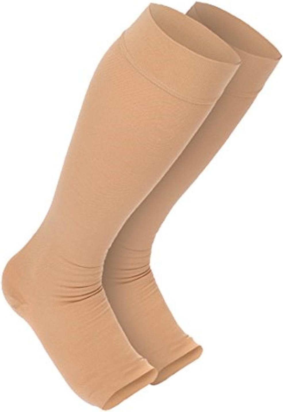 Maternity Compression Stockings - Open Toe Pregnancy Compression Socks | Ankle and Arch Maternity Support | Beige (1 Pair)