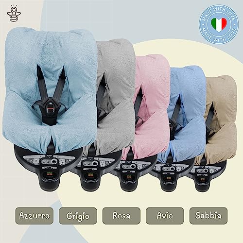 Babysanity® Universelle weiche Autositzbezüge 0/18 Doppelter Frottee-Baumwoll-Sitzbezug 100% waschbare Baumwolle Made in Italy Grau
