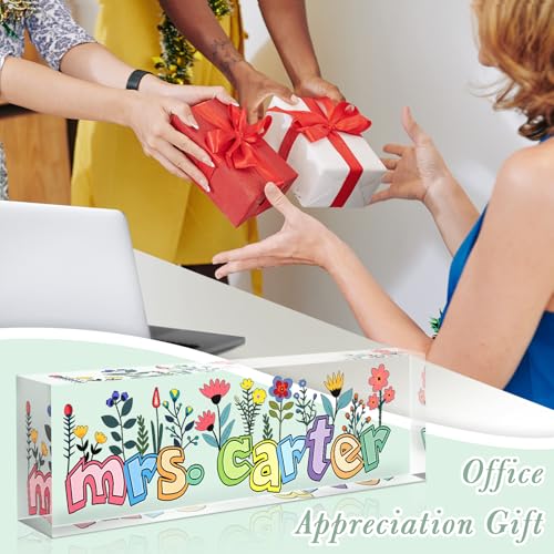 Image of Teacher Name Plate for Desk, Desk Name Plate Personalized, Office Decor for Women Men, Acrylic Desktop Accessories, Office Appreciation Gifts for Teacher Boss Social Workers Nurse Employee (Orchid)