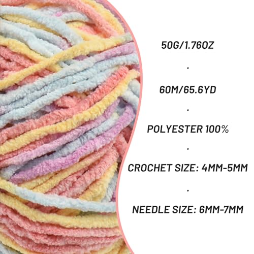 Image of 3 Packs Plush Chenille Chunky Crochet Yarn - Baby Yarn for Crocheting Soft - Velvet Yarns Knitting for Blankets Crafts - Fluffy Amigurumi Yarns 150g /196.8yds (3 Macaron)