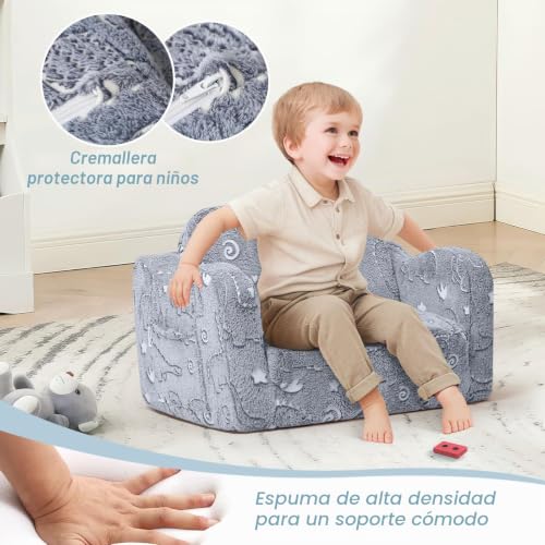 Miniatura 6 de Memorecool Sofá Plegable Para Niños, Sillón Cama De Felpa Suave Que Brilla En La Oscuridad, Cómodo Sillón Reclinable Para Bebés, Dinosaurio Brillante