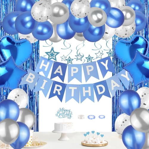 Image of Ecolley Blue Birthday Decorations for Children Boys Him Men Boys Girls Women, Happy Birthday Balloons for Party Decor Birthday Party Supplies