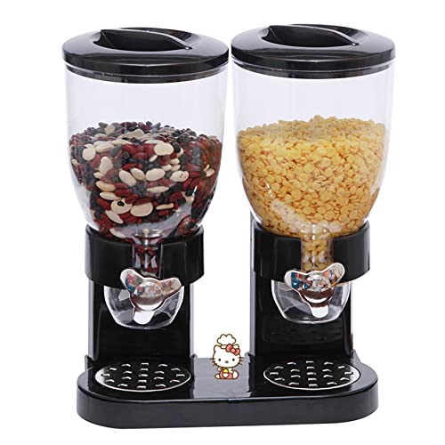 HUOLE Dispensador doble de cereales y alimentos secos con bandeja de derrame incluida para hogarcocina, encimeras, desayuno, mascotas, comida para gatos, comida para perros,despensa y comidas (Negro)