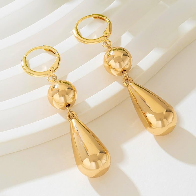 Gold Statement Teardrop Dangle Earrings for Women Trendy Silver Pearl Ball Tear Drop Dangling Long Huggie Hoop Earring Vintage Unique Cool Prom Jewelry - Image 6