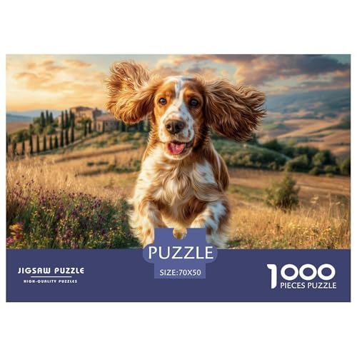 Puzzle de 1000 piezas para adultos con imagen de paisaje rural y perro beagle de 70x50cm