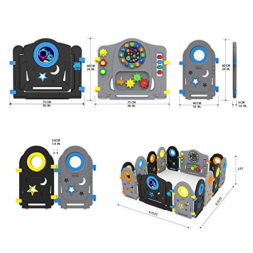 Baby Safety Playpen: Safe Zone Playpen Gray Black Baby Playpen - Kids Activity Center Playard, Safe Play Yard Play Pen With Games & Door For Infants (Gray & Black, 14 Panels) #TOP7