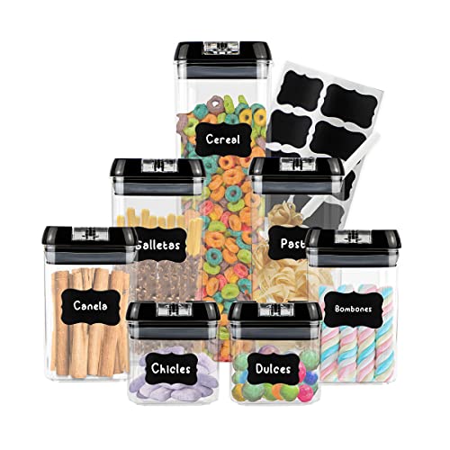 La Mejor Selección de Contenedores de Alimentos - 5 favoritos. 50 Juego de 7 Contenedores Herméticos para Almacenamiento de Alimentos Recipientes Libres de BPA y Tapa Abre-Facíl con Etiquetas para Identificar