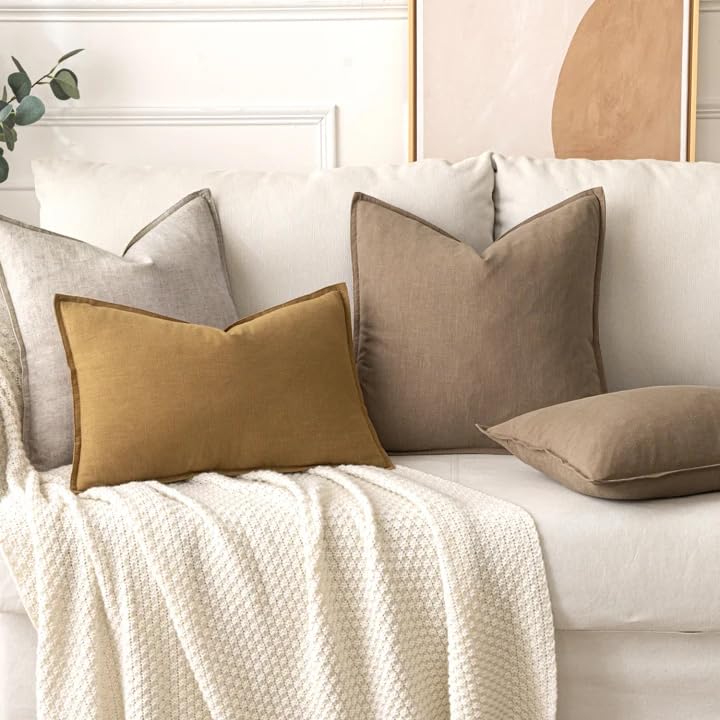 Image of MIULEE Decorative Linen Pillow Covers 18x18 Inch Natural Linen Boho Farmhouse Neutral Couch Throw Pillows for Bed Pack of 2 Accent Modern Pillowcase Sofa Livingroom Home Decor