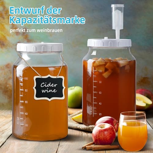 Absovetu 2x Groß Fermentierglas mit Luftschleuse - Breiter Mund 4 Liter Fermentier Set mit Gärventil und Gewicht für Kimchi Sauerteig Sauerkraut Kefir Gemüse