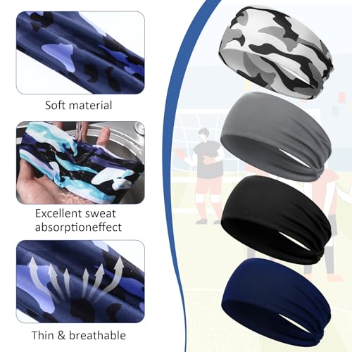 Yuanchu 6 Stück Sport Stirnband für Kinder, Elastisches Haarband Jungen Sport Haarband Stirnbänder Atmungsaktives Rutschfestes Schweißbänder Breite Sportstirnband für Laufen Fußball Radfahren(B)
