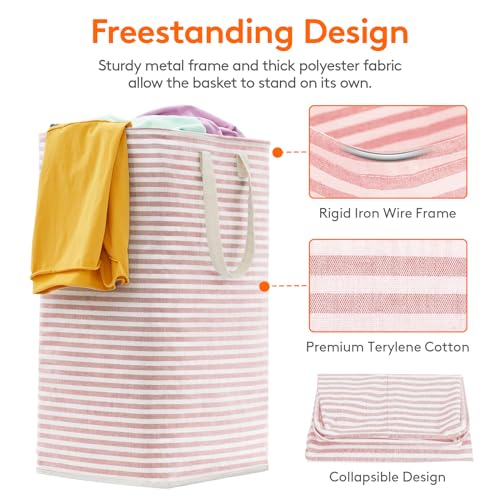 Image of Lifewit 3 Pack Laundry Basket 80L Each, Collapsible Clothes Hamper with Reinforced Handles, Freestanding Waterproof Design for Bedroom and Laundry Room, Pink 240L Total