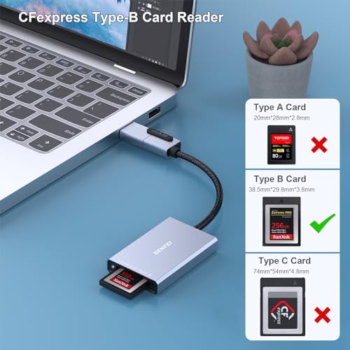 BENFEI CFexpress Card Reader 10Gbps, USB-C/USB-A 2-in-1 Type B CFexpress Adapter Compatible with Windows/Mac/Linux/Android - Image 2