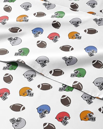 Image of Kids Full Size Football Bed Sheets - 4 Piece Kids Football Sheet Set | Football Themed Bedding, Ultra-Soft, Cute & Cozy, Breathable & Machine Washable, Bed Set for Boys, Girls & Teens, Breathable