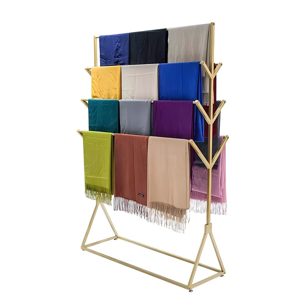 Stojak na szaliki do sklepu odzieżowego, dwustronny organizer na spodnie, szale, koce, akcesoria, do sklepu detalicznego z odzieżą komercyjną(Złoty 120x40x160 cm)