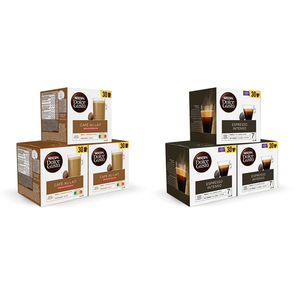 Dolce Gusto NESCAFÉ Café con Leche - x3 pack de 30 cápsulas - Total: 90 cápsulas & Dolce Gusto NESCAFÉ Espresso Intenso - x3 pack de 30 cápsulas - Total: 90 cápsulas