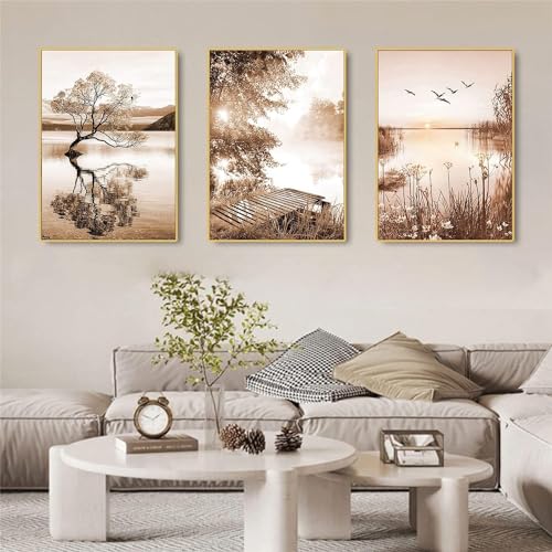 Poster de paysage végétal beige triptyque moderne 40x60cm pour bureau - 6