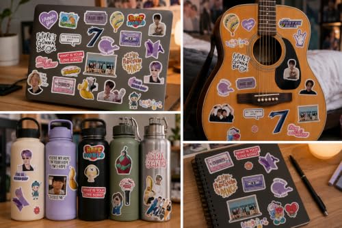 Image of Kpop BTS Inspired Sticker Pack (3 Sheets), Cute Aesthetic BTS Army Stickers, Kpop Idol Fan Art Vinyl Decals for Laptop, Water Bottle, Journal, Scrapbooking Gift