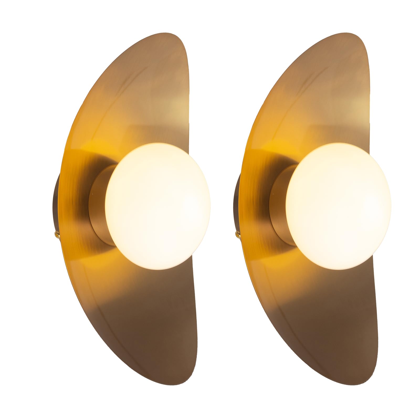 Qepeety Mid Century Wall Lighting, White Glass Globe Wall Sconce Lighting, Classic Crescent Shape, Gold Finished, Bathroom Vanity Lights for Living Room Bedroom, Set of 2