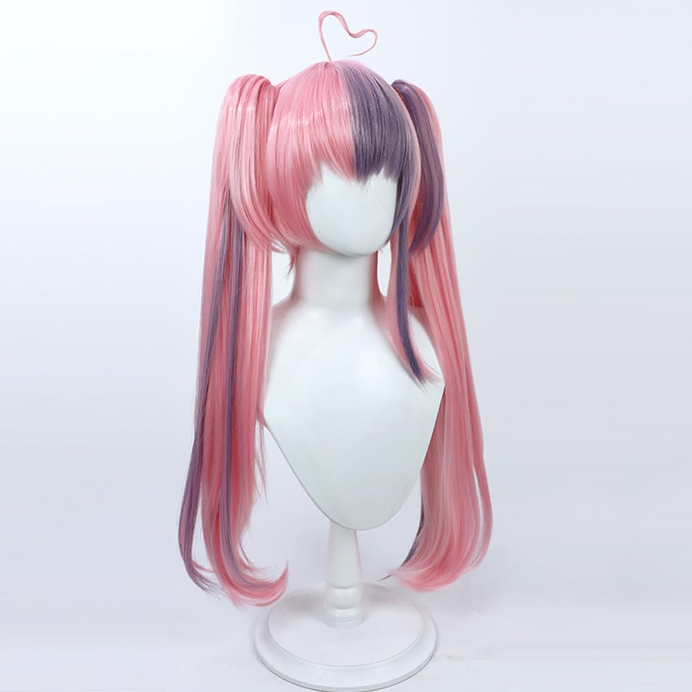 Long Pink Mix Gray Purple Wig Double Ponytail Wigs Heat Resistant Role Play Cosplay Show Wig