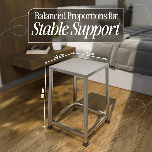 Image of MILAD SAIFIX Stainless Steel Stool for Indoor and Outdoor Uses(30 L X 30 W X 50 H Cm's, Steel Color, Silver)