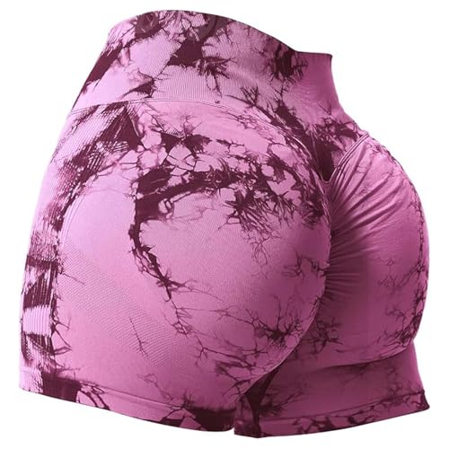 Generisch Pantalones cortos para niña 152 con estampado batik de color melocotón, levantamiento de cadera para mujer, mallas deportivas para entrenamiento, yoga y mujer, Rosa., S
