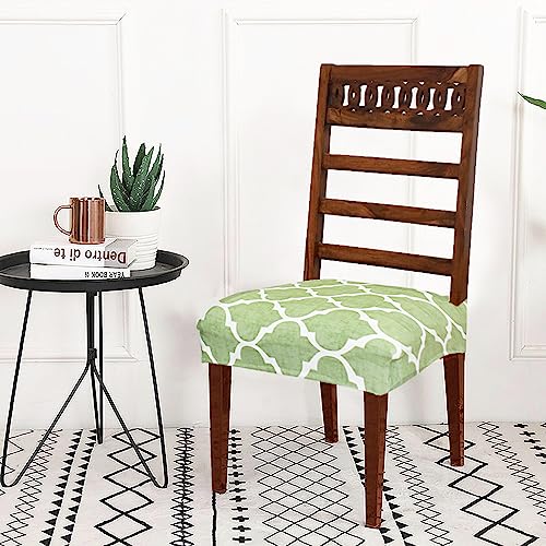 Image of Set of 4 Stretchable Dining Chair Covers, Universal Fit Washable Seat Slipcovers for Dining Room & Home Decor (Green Panel)