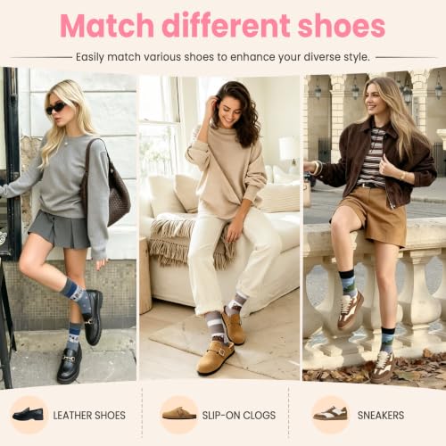 Image of Velice Wool Socks for Women Merino Wool Boot Hiking Thick Thermal Warm Winter Crew Cushion Cozy Work Socks 5 Pairs