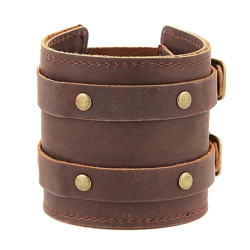 HZMAN Leather Wrist Wallet Cuff Bracelet for Men Hidden Pocket for Cash Invoice Multifunction Handmade Adjustable Brown Bracelet4