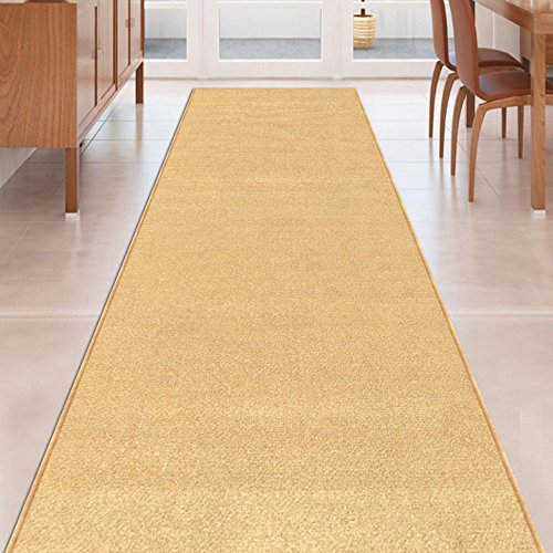 Beige Solid Plain Rubber Backed Non-Slip Hallway Stair Kitchen Runner Rug Carpet 22in