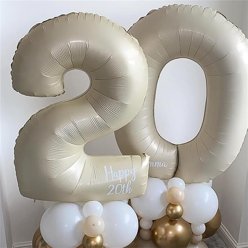 Image of Cream Color 32 Inch Number Helium Foil Balloon For Birthday Decoration Items | Number foil Balloon 0 | Anniversary Decoration Items | Pack of 14