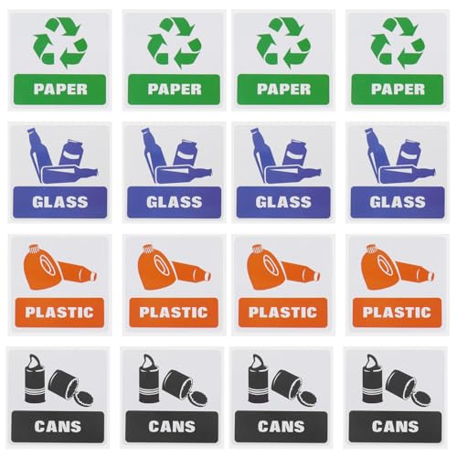 EMSea 16 etiquetas adhesivas de reciclaje de clasificación de basura para protección del medio ambiente, autoadhesivas, impermeables, para cocina, oficina, al aire libre (240-HP)