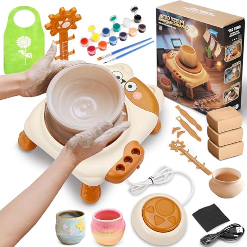 SLEEPHEAD Pottery Wheel for Kids - Complete Art Supplies Arts & Crafts Kit Crafts for Girls 14 Girls Boy Toys Birthday Halloween Christmas Gift for Kids (Cat)