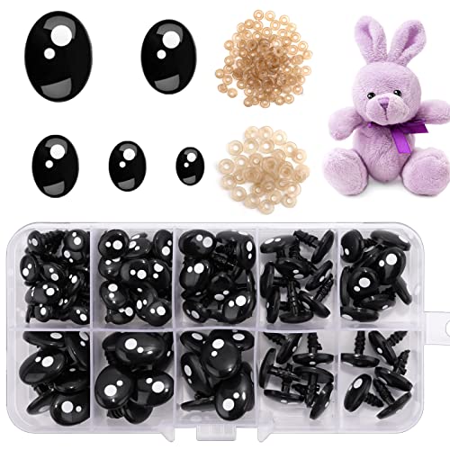 Vaktop Sicherheitsaugen für Häkeltiere, 100 Stück Augen für Häkeltiere mit 100 Stück Unterlegscheiben, Verschiedenen Größen Amigurumi Augen, Puppenaugen - Teddyaugen für Puppe Plüsch Teddybär Cover