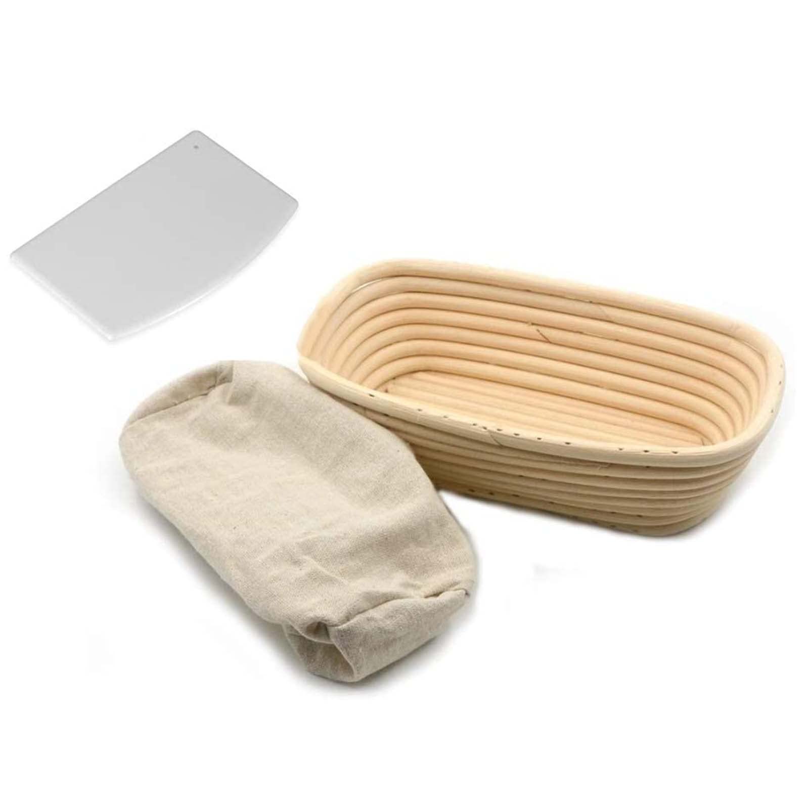 Joyzzz Oval Bread Proofing Basket, Handmade Banneton Bread Proofing Basket Brotform with Linen Liner Cloth and Dough Scraper, Perfect Brotform Proofing Basket for Making Beautiful Bread (15X8X5CM)