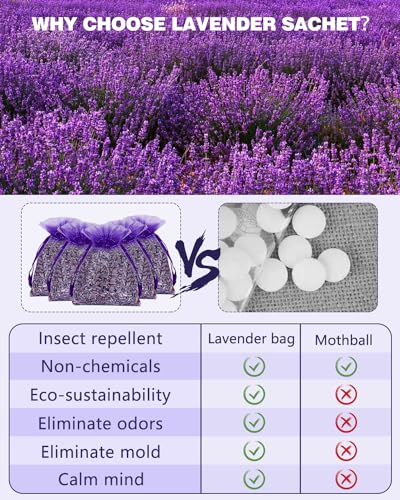Image of 26 Pack French Lavender Sachet Bags, 100% Natural French Potpourri Dried Lavender Sachets for Drawers and Closets, Strong Smell Fragrance Fresh Scents Home