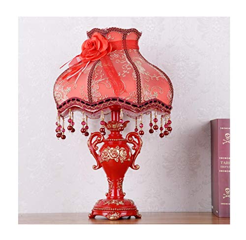 Preisvergleich Produktbild WFTD Europäischen Stil tischlampe 13 Zoll nachttischlampe rot handgefertigte Spitze Tuch viktorianischen Stil Harz Lampe körper schreibtischlampe verwenden e27 / e26 lampen,B3,DimmingSwitch
