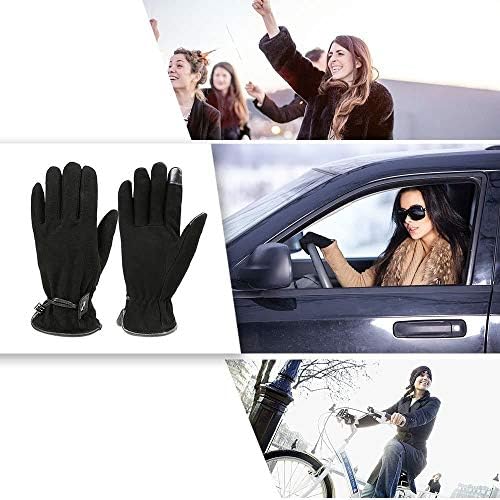 OZERO Ladies Gloves,Winter Deer Leather Anti-skid Touch Screen Gloves with Warm Thermal Lining for Daily Use,Driving,Cycling and Running,womens and girls,1 Pair
