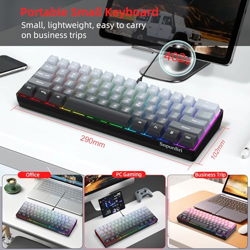 Image of Snpurdiri 60% Wired Gaming Keyboard, 61 Keys RGB Backlit Ultra-Compact Small Gaming Keyboard, for PC /Mac Gamer, Typist, Travel, Easy to Carry on Business Trip (Grey-Black)