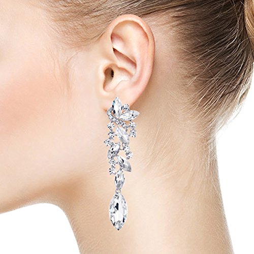 Art Deco Wedding Bridal Party Rhinestone Marquise Cluster Chandelier Long Dangle Statement Earrings4