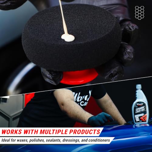 Image of Wavex Foam Applicator Pads with Handle - Set of 3 Foam Pads + 1 Handle | Soft, Even Application for Wax, Polish & Compounds | Car Detailing Applicator Pads