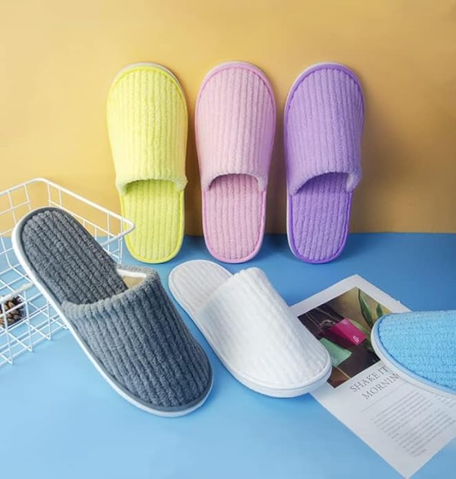 12 Paar Hotelslipper Bunt Hausschuhe Set für Gäste, Einweg Universalgröße Waschbar Antirutsch Korallenvlies Hotel Badeslipper Für Party Gast Pantoffel (6 Farben)