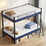 SDHYL Twin Over Twin Bunk Bed with Two Mattresses, All-in-One Metal Bunk Bed Set for Adults, Heavy Duty Sturdy Frame, 6 Inch Twin Memory Foam Mattresses Included, Idea for Dorms & Small Rooms