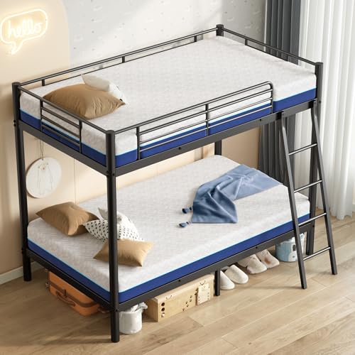 SDHYL Twin Over Twin Metal Bunk Bed with 2 Mattresses