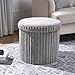 OHS Storage Ottoman Box Round, Grey Ribbed Round Ottoman Footstool with Lid Space Saving Organising Box for Livingroom Bedroom Footrest with Hidden Storage