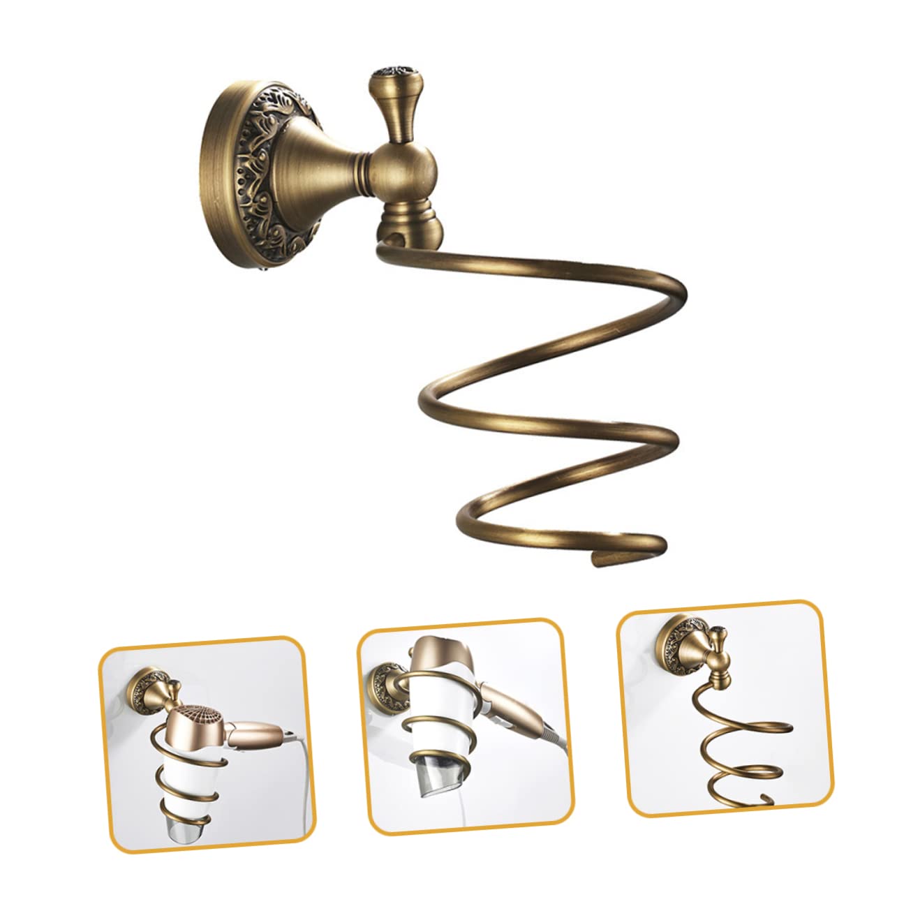 Didiseaon Soporte y Organizador para Secador Espiral de Pelo en Dorado de Cobre Acero Inoxidable, Montaje en Pared de Baño para Barbería