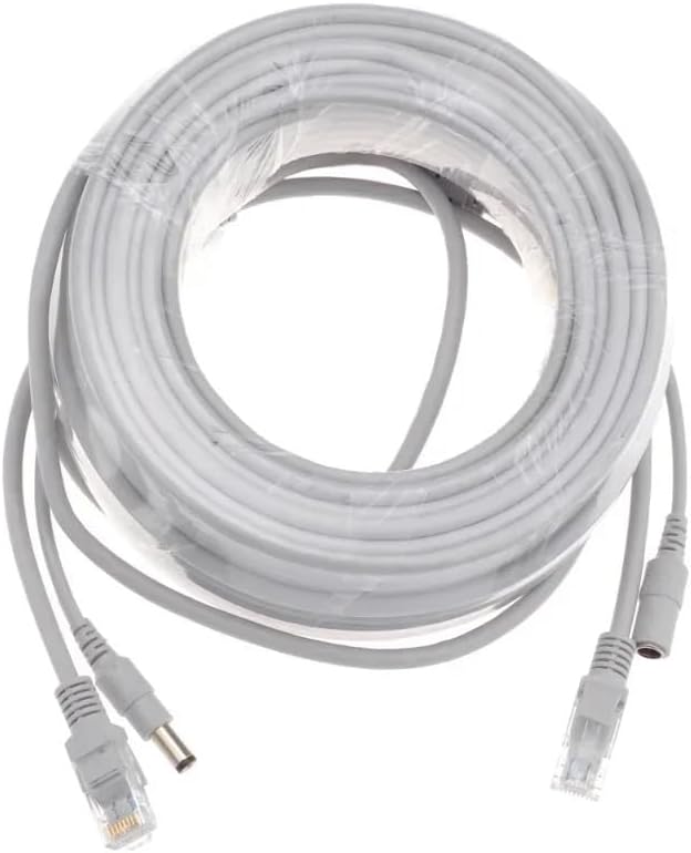 5M/10M/15M/20M/30M Optional Gray CAT5/CAT-5e Ethernet Cable RJ45+DC Power CCTV Network LAN Cable for System IP Camera(50M)