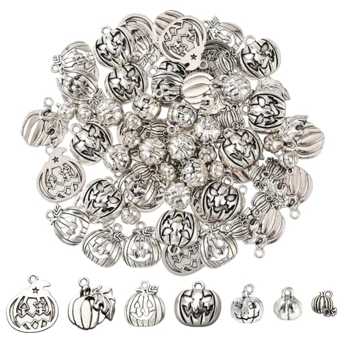 Breloques Citrouilles Halloween SUNNYCLUE en Métal Argenté pour Création Bijoux (70 Pcs)